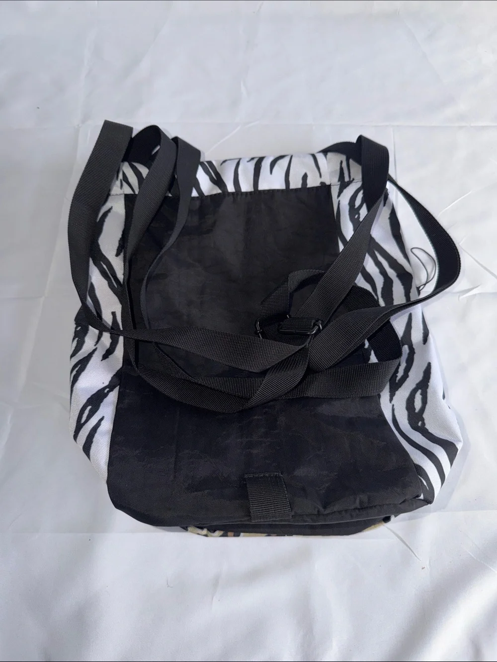 Puma Black White Zebra with Tan Leopard Print Drawstring Backpack